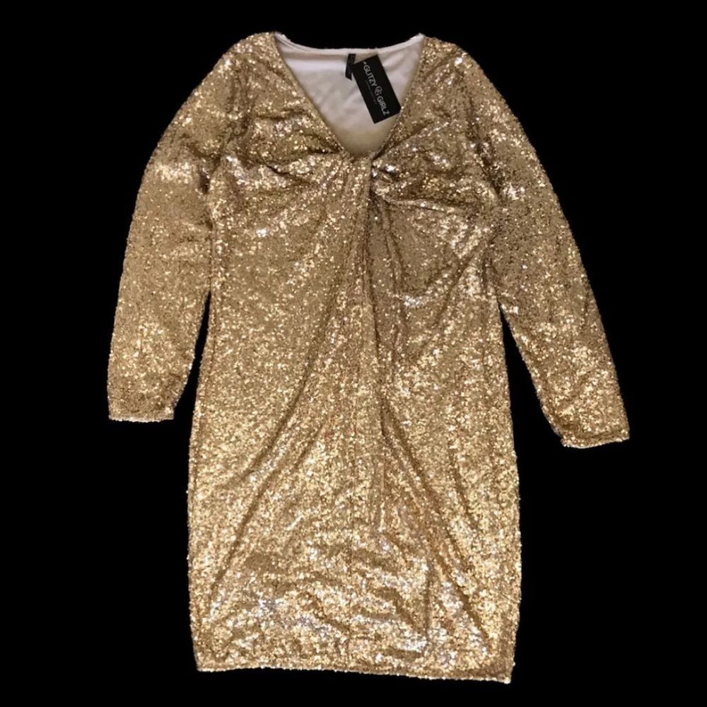 NWT Glitzy Girlz gold sequns dress womens size XL speacial occasion
